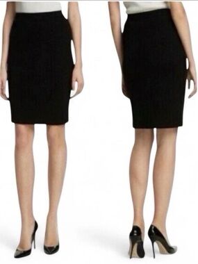 St John Basics Santana Wool Knit Pencil Skirt Size XL 16 Black Knee Length EUC